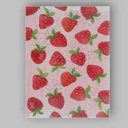 Watercolour Strawberry Repeat Pattern Pink Background Canvas Wall Art Print Decor Picture Ready To Hang - thumbnail 1