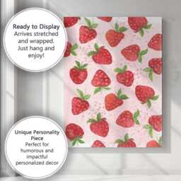 Watercolour Strawberry Repeat Pattern Pink Background Canvas Wall Art Print Decor Picture Ready To Hang - thumbnail 3
