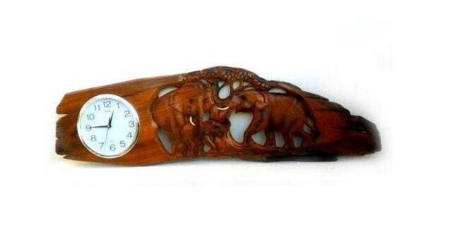 "Wooden Elephant Clock, Figurine, Clock Decor, Sculpture, Wall Hanging Home Decor Gift 45""x15" - image 1