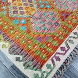 Classic Kilim Rug, Handmade Artisan Afghan Turkish Scandinavian Navajo Bohemian Flatweave Natural Wool Rug 189x125 cm - thumbnail 2
