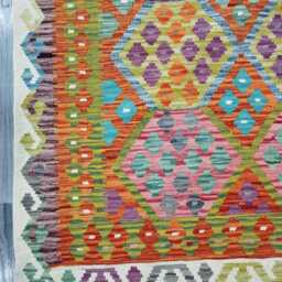 Classic Kilim Rug, Handmade Artisan Afghan Turkish Scandinavian Navajo Bohemian Flatweave Natural Wool Rug 189x125 cm - thumbnail 4