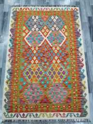 Classic Kilim Rug, Handmade Artisan Afghan Turkish Scandinavian Navajo Bohemian Flatweave Natural Wool Rug 189x125 cm - thumbnail 1