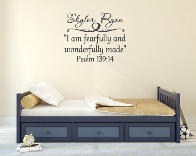I Am Fearfully & Wonderfully Made. Psalm 13914 With Personalized Name. Vinyl Wall Decal - image 1