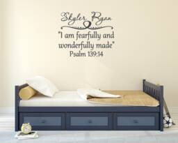 I Am Fearfully & Wonderfully Made. Psalm 13914 With Personalized Name. Vinyl Wall Decal - thumbnail 1
