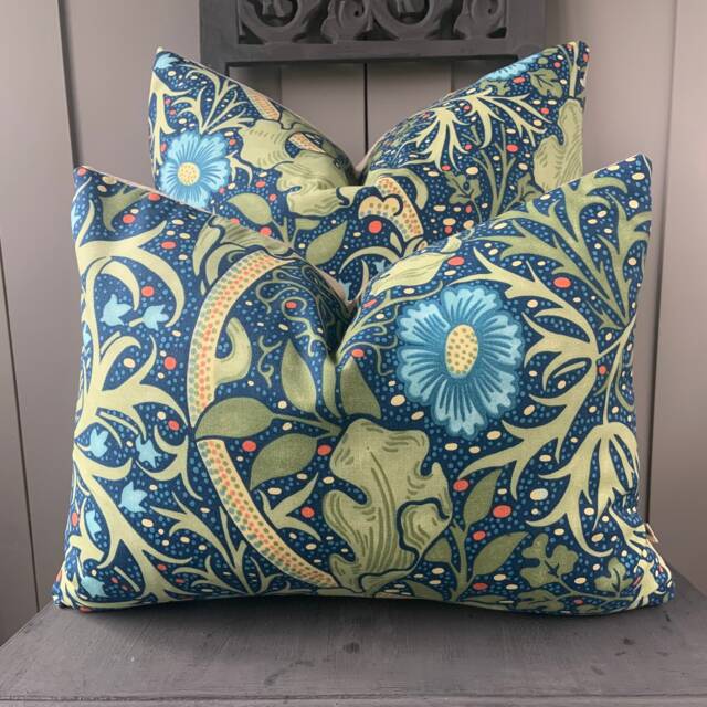 William Morris Luxury Designer Seaweed Colbalt Blue Vintage Cushion Pillow Sofa Cover - image 1
