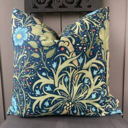 William Morris Luxury Designer Seaweed Colbalt Blue Vintage Cushion Pillow Sofa Cover - thumbnail 3