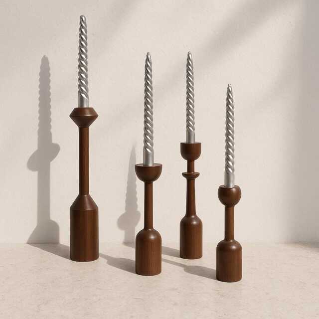 Dark Wood Candle Holder Set Farmhouse Style Home Decor - image 1