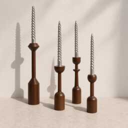 Dark Wood Candle Holder Set Farmhouse Style Home Decor - thumbnail 1
