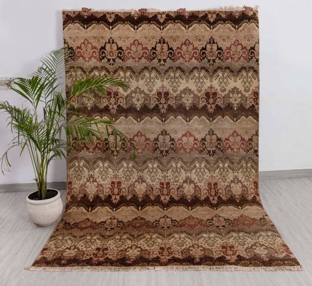 6x9 Area Rug Handmade Modern Ikat Woollen #1854 - 180x275 cms - image 1