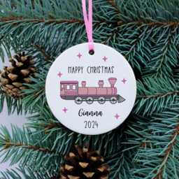 Personalised Pink Train Decoration , Girl Christmas Gift, Steam Engine, Locomotive Ornament - thumbnail 2