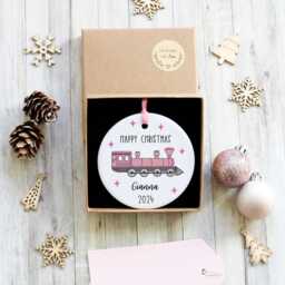Personalised Pink Train Decoration , Girl Christmas Gift, Steam Engine, Locomotive Ornament - thumbnail 4