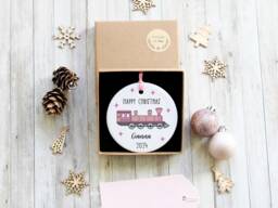 Personalised Pink Train Decoration , Girl Christmas Gift, Steam Engine, Locomotive Ornament - thumbnail 1
