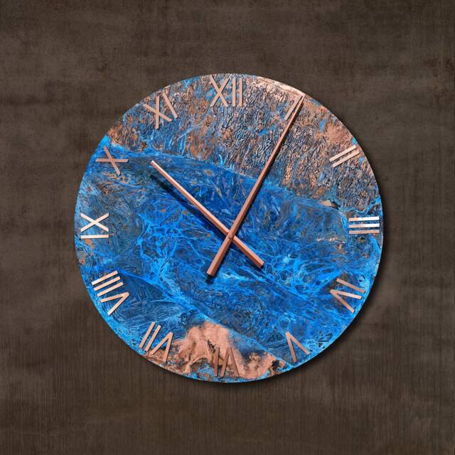 Wall Clock Large With Numerals. Copper Roman Round Art. Patinated Copper. Patina - image 1