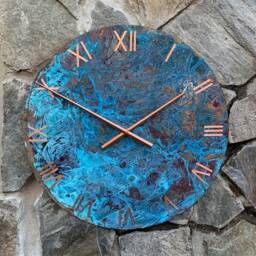 Wall Clock Large With Numerals. Copper Roman Round Art. Patinated Copper. Patina - thumbnail 2