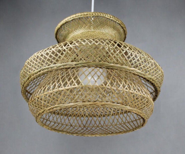 Bamboo Pendant Light Rustic Woven Double Lampshade - image 1