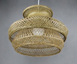 Bamboo Pendant Light Rustic Woven Double Lampshade - thumbnail 1