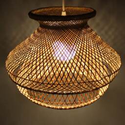 Bamboo Pendant Light Rustic Woven Double Lampshade - thumbnail 2