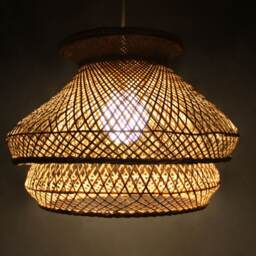 Bamboo Pendant Light Rustic Woven Double Lampshade - thumbnail 3