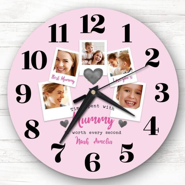 Time With Mummy Photos Pink Personalised Gift Clock - image 1