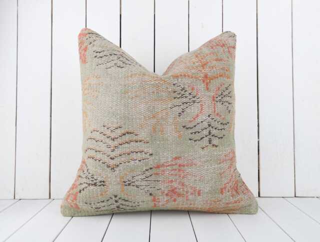 Vintage Turkish Kilim Pillow Cover, 20x20 Inch, Handmade Ethnic Cushion - image 1