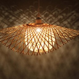 Wave Bamboo Pendant Light Sphere Lampshade, Natural Woven Design - thumbnail 3