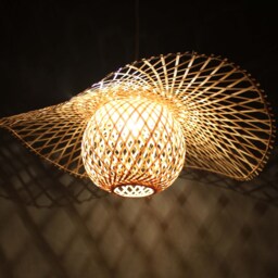 Wave Bamboo Pendant Light Sphere Lampshade, Natural Woven Design - thumbnail 2