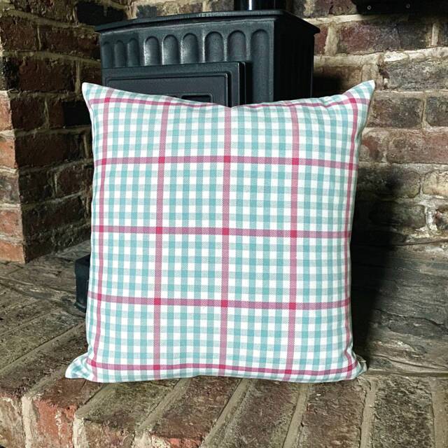 1015. Romo Duck Egg Blue Check, Linen Cotton Cushion Cover, Size 18x18 - image 1
