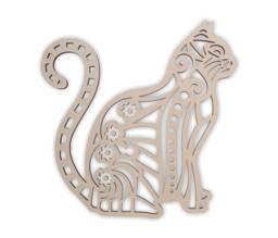 Wooden Tribal Cat Wall Art Unfinished Mdf Decor - thumbnail 1
