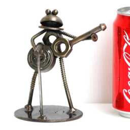 Frog Play Guitar Metal Sculpture, Handmade Recycled Steel Art, Unique Birthday Gift For Him - thumbnail 2