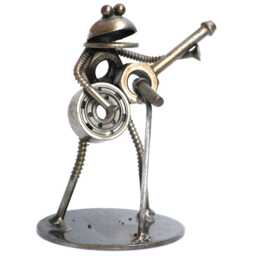 Frog Play Guitar Metal Sculpture, Handmade Recycled Steel Art, Unique Birthday Gift For Him - thumbnail 4