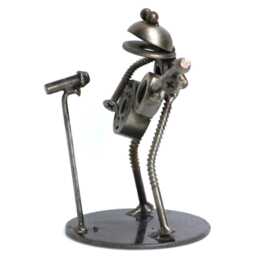 Frog Play Guitar Metal Sculpture, Handmade Recycled Steel Art, Unique Birthday Gift For Him - thumbnail 3