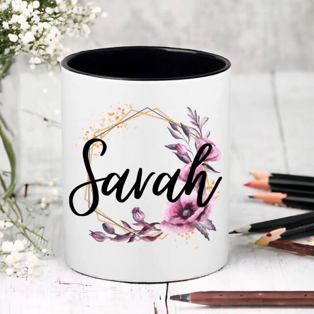 Personalised Floral Name Pen Pencil Brush Pot Holder/Desk Organiser Storage Office Study Workplace Friend Birthday Christmas Gift - image 1