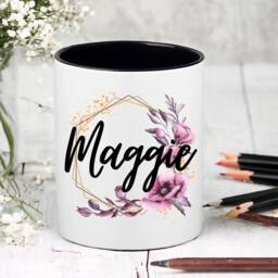 Personalised Floral Name Pen Pencil Brush Pot Holder/Desk Organiser Storage Office Study Workplace Friend Birthday Christmas Gift - thumbnail 3
