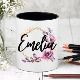 Personalised Floral Name Pen Pencil Brush Pot Holder/Desk Organiser Storage Office Study Workplace Friend Birthday Christmas Gift - thumbnail 2