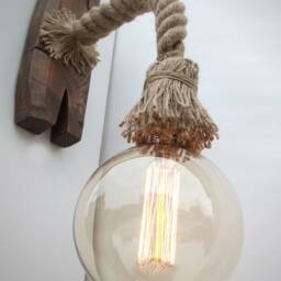 Wall Light Made From A Rope & Aged Wood, Edison Bulb Included, Wooden Original Handmade Sconce, Rustic Light, Wall Fixture - thumbnail 3