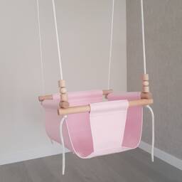 Toddler Swing Pink Cotton Canvas, Wooden Beads, Sensory Therapy - thumbnail 3