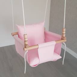 Toddler Swing Pink Cotton Canvas, Wooden Beads, Sensory Therapy - thumbnail 2