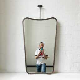 Art Deco Inspired Ceiling Hanging Suspended Mirror With Bronze Patina Frame - Vintage N.2 - thumbnail 2