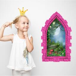 Fantasy Lantern Forest Castle Window Wall Decal 3D Sticker Medieval Portal Kids Playroom Childrens Bedroom Decor - thumbnail 3