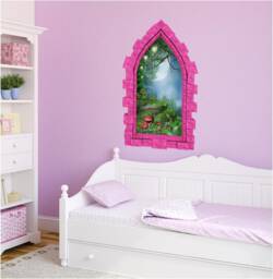 Fantasy Lantern Forest Castle Window Wall Decal 3D Sticker Medieval Portal Kids Playroom Childrens Bedroom Decor