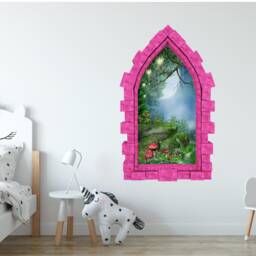 Fantasy Lantern Forest Castle Window Wall Decal 3D Sticker Medieval Portal Kids Playroom Childrens Bedroom Decor - thumbnail 2