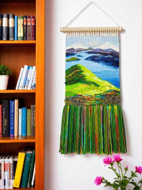 Handwoven Landscape Tapestry Natural Fiber Wall Art - 55x25 cm - image 1