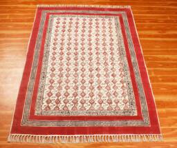 Hand Block Print Cotton Rug, Boho Moroccan Style - thumbnail 1