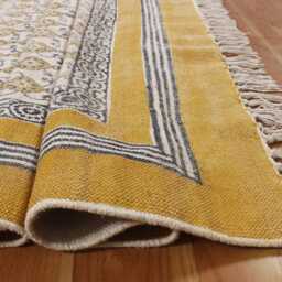 Hand Block Print Cotton Rug, Boho Moroccan Style - thumbnail 3