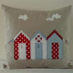 Handmade Beach Hut Cushion Cover Nautical Linen Pillow, Seaside Decor - thumbnail 2