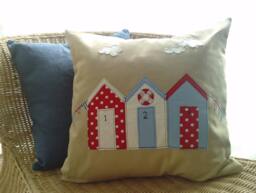 Handmade Beach Hut Cushion Cover Nautical Linen Pillow, Seaside Decor - thumbnail 1