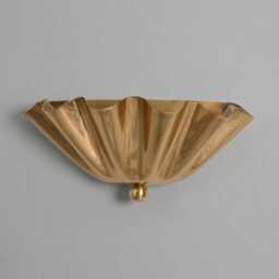 Mid-Century Modern Brass Wall Sconce - Scalloped Ruffle Shade Vanity Light Vintage Art Deco Lamp - thumbnail 3