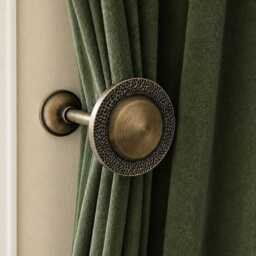 Antique Brass Gold Curtain Tie Backs - Embosed Etched Luna Ties, Decorative Wall Hooks, Pulls Holdbacks, Farmhouse Decor - thumbnail 2