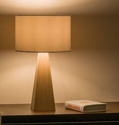 Oak Wood Prism Table Lamp, Minimalist Bedside Lighting - 52x30cm