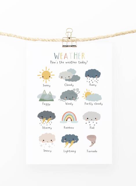 Weather Chart Poster, Educational Print, Montessori Playroom Prints, Scandi Kids Art, Poster - image 1